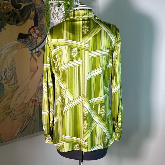 Vintage 70s Disco Psychedelic Dagger Collar Button Down Long Sleeve Blouse - Picture 3 of 6